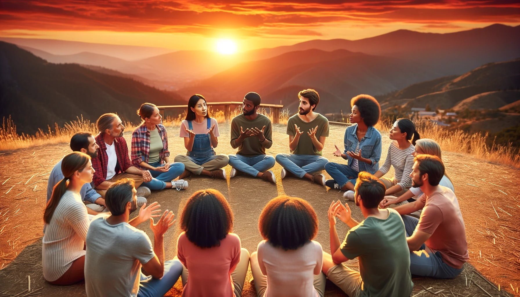 15 people sitting in a circle